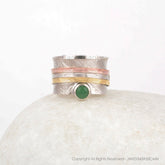 Green Aventurine Spinner Ring - Handcrafted Boho Ring - Pure Silver - 5mm Round - Artisan Jewelry - Jewelry For Teens - Gift For Daughter